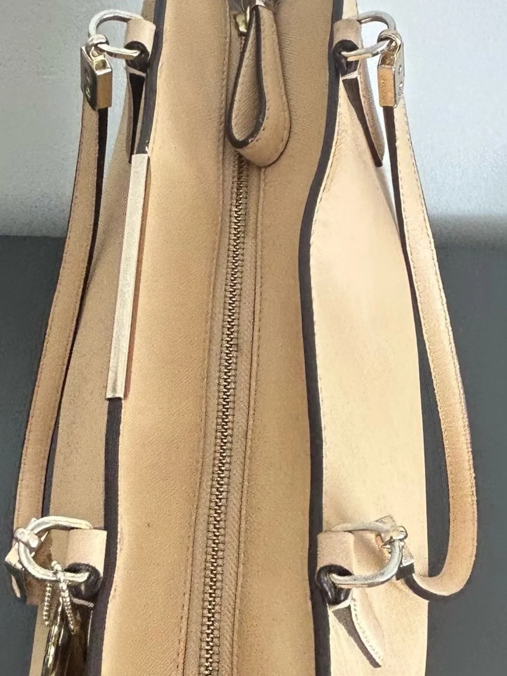 Coach Madison Beige Saffiano Leather Zip Top Tote Shoulder Bag Large